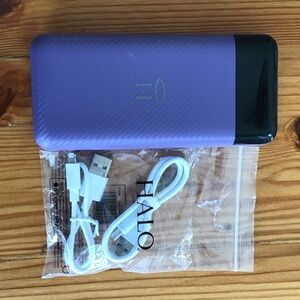 Halo Black and Purple Portable Charger with USB Cable